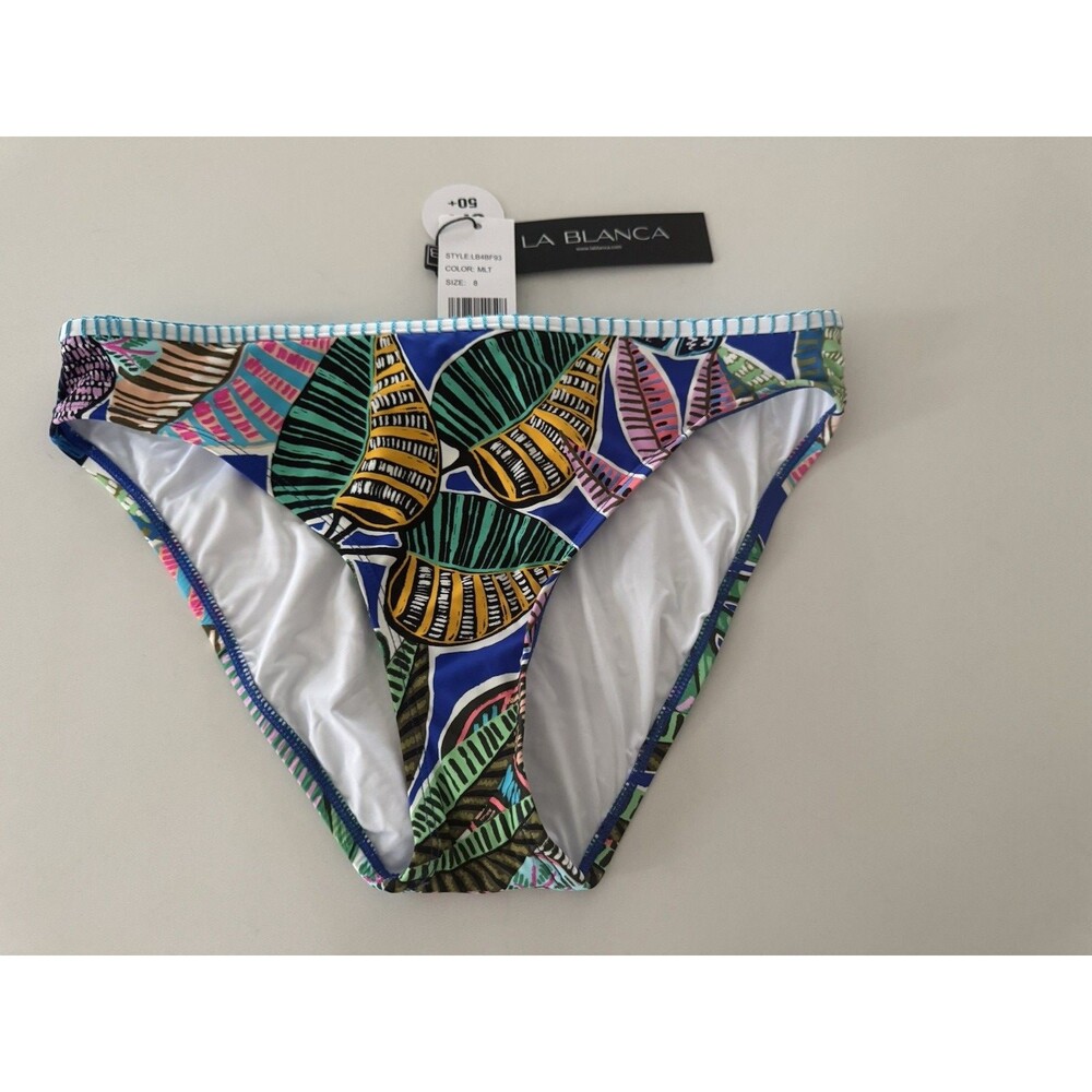 $68 La Blanca Womens  Hipster Bikini Swimsuit Bottom Brown Size us 8 palm blue